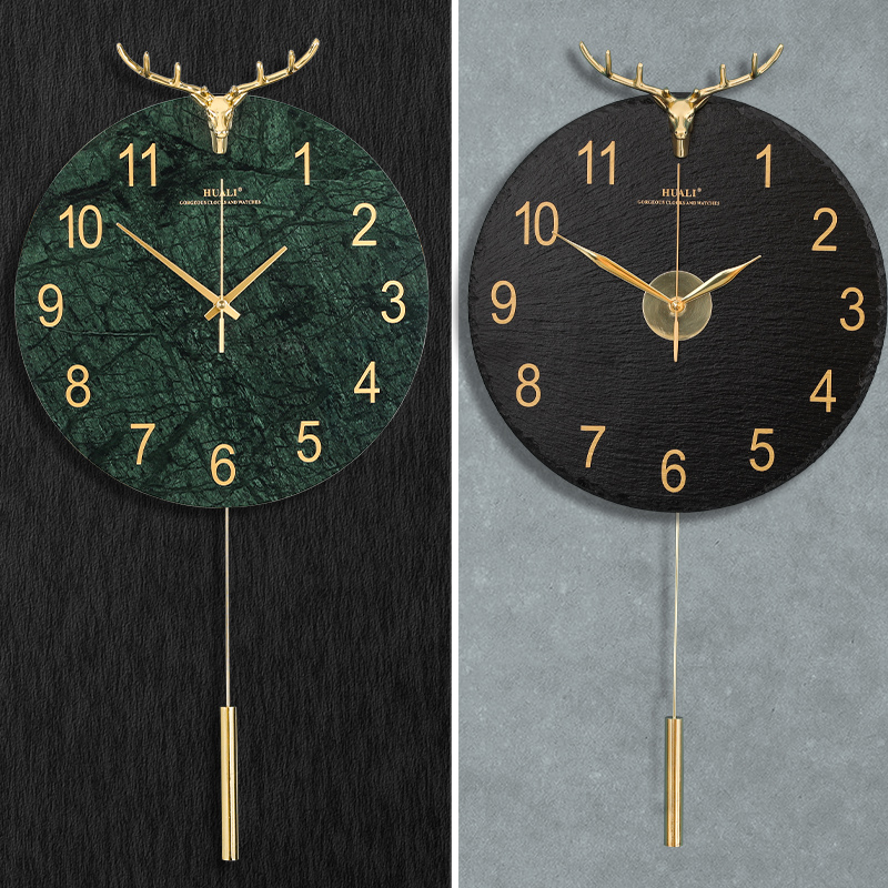 Nordic luxury clock wall clock living room home fashion modern creative deer head quartz clock free punch art hanging wall