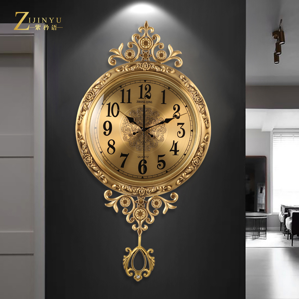 Eurostyle pure copper clock muted hanging clock living room American Nordic clock fashion home quartz clock table large number hanging table
