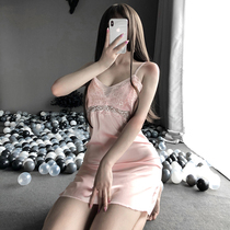 Sex lingerie sexy pajamas womens thin ribbon chest pad plus size sling hollow nightgown flirt extreme temptation