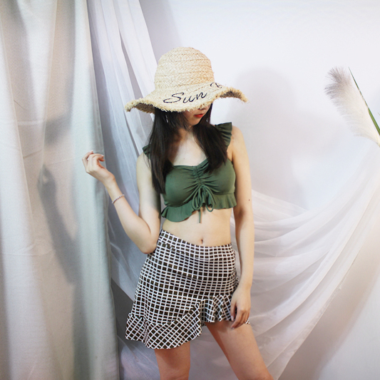 Swimsuit Women's Two-Piece Skirt Sexy Skinny High Waist Cover Belly Small Chest South Korean Girl Xiao Xiangfeng Two-Piece Swimsuit