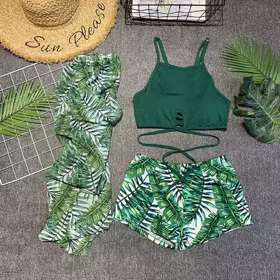 Swimsuit female two-piece conservative small chest gathered to cover belly thin sexy bikini three-piece Korean ins style swimsuit