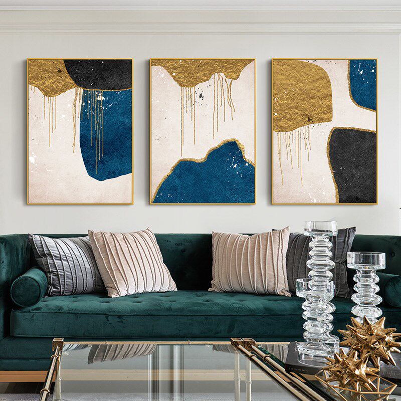Hand-painted Oil Painting Dining Room Abstract Gold Leaf Living Room Sofa Background Wall Decoration Painting Light Extravagant Triple Office Hang Painting