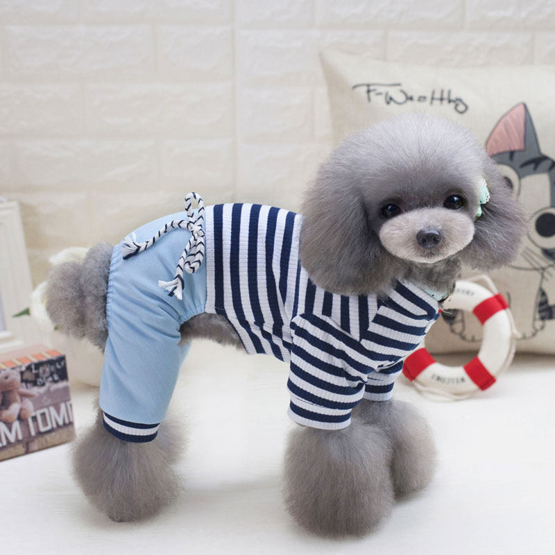 Dog clothes summer thin four-legged belly protection suit dustproof and dirty spring and summer small dog chain stripe teddy