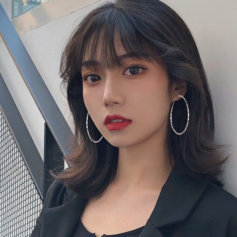 Large hoop earrings female sterling silver large earrings female 2022 new trendy ring personality net red temperament Korean earrings