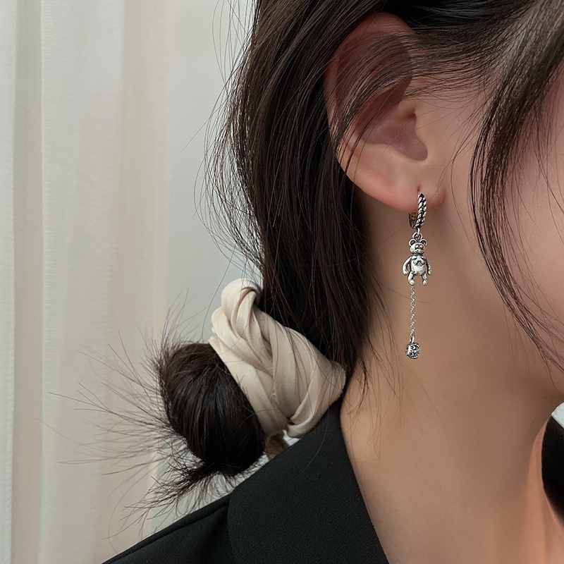 Thai silver retro earrings 2021 New Tide personality earrings Korean temperament Net red earrings female explosive earrings
