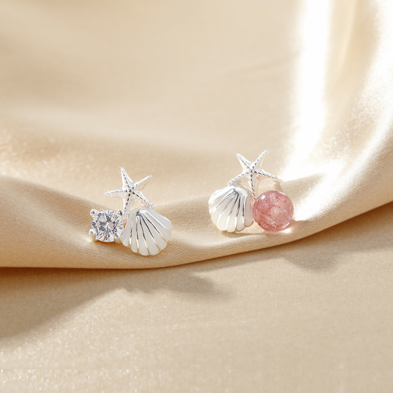 Shell starfish stud earrings female simple student versatile fresh temperament sterling silver stud earrings small and delicate girl earrings