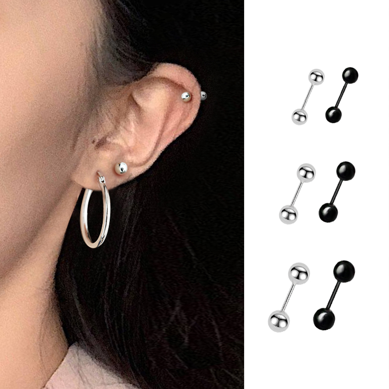 Ball bead earrings women's sterling silver earrings 2022 new trendy ear piercing earrings simple cold wind female small