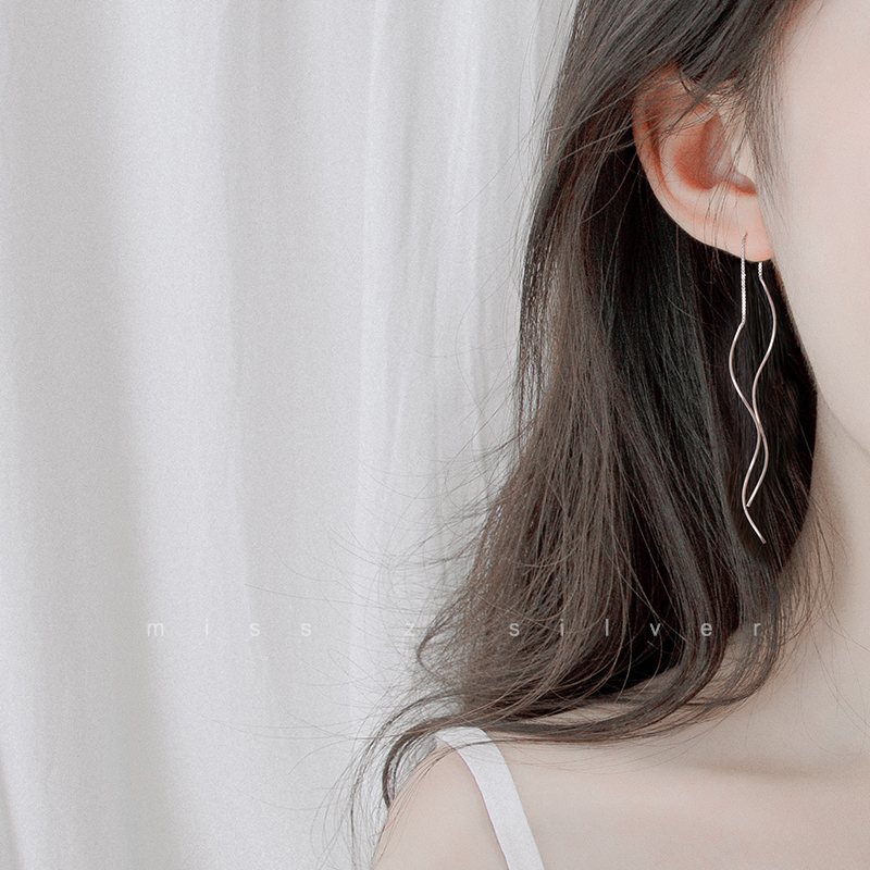 Wave earrings Femininity Pure Silver Earrings 2022 New Tide Earrings Woman Temperament Long Version Earrings Silver Earrings