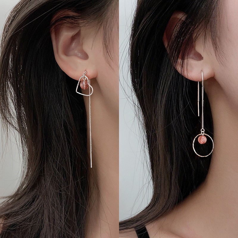 Showing face thin ear refining female temperament sterling silver eardrop female temperament long version sterling silver 925 silver thread earring long version ear refining