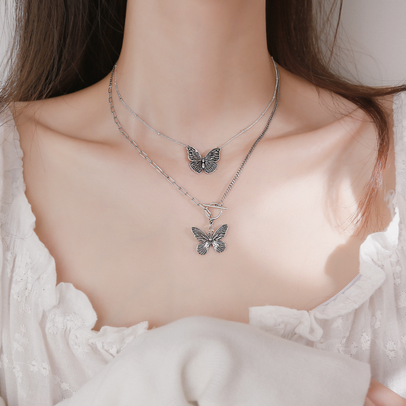 Miss Z retro butterfly necklace female 2021 New thick cotton T sweater necklace choker sweater chain sweater