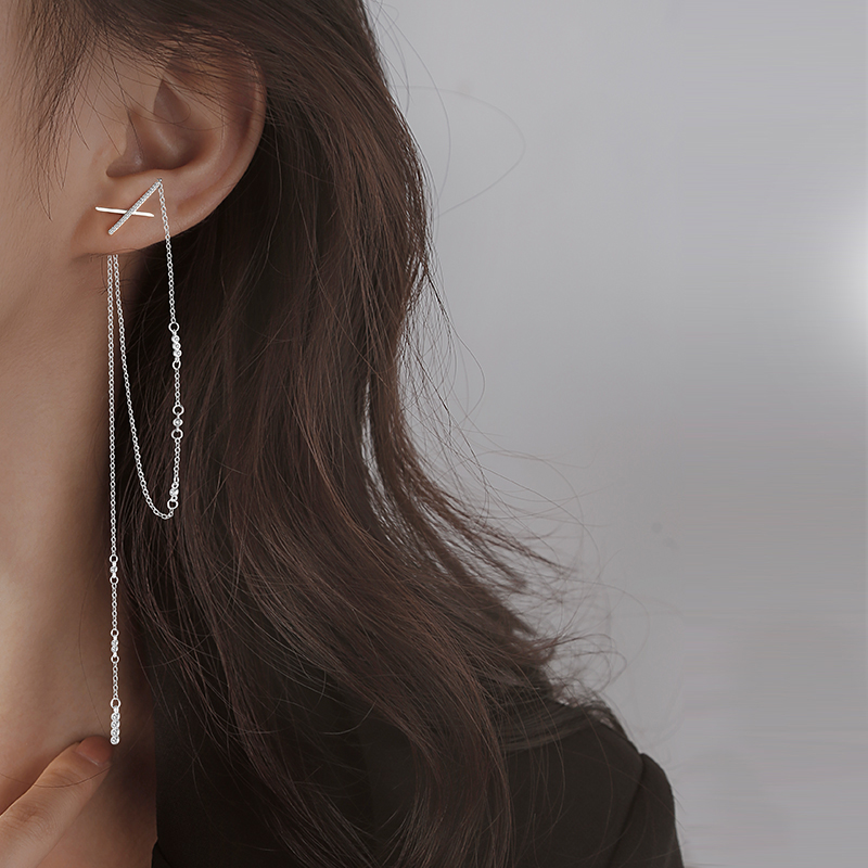 (Miss Z) Premium Sense Ear Line Feminine Pure Silver Ear Cord 2021 New Trend Su Earrings Long Woman