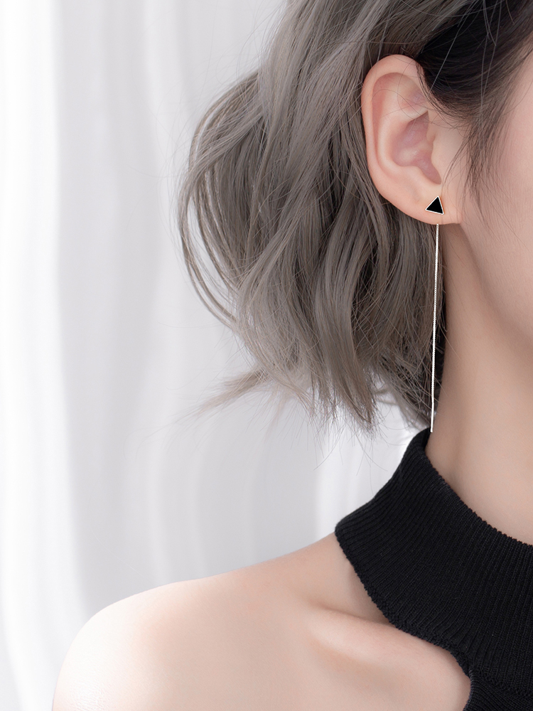 Geometric triangle earrings women's simple temperament sterling silver earrings face thin earrings 2021 new trend silver ear line