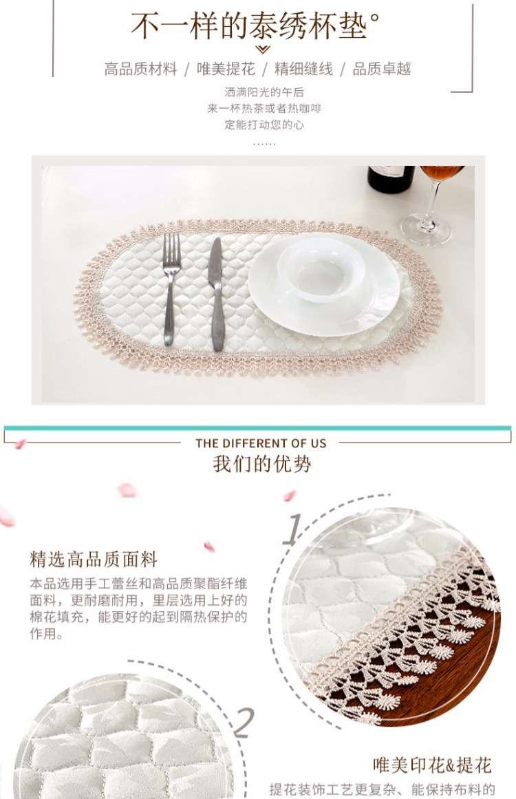 Thái thêu mới ren vải coaster bảng cách nhiệt pad thêu thủ công chống vảy bát mat Châu Âu Tây mat khăn trải bàn làm việc