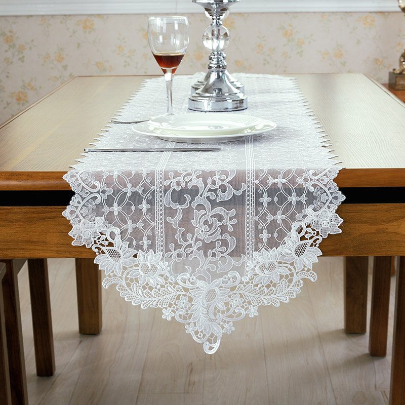 Thai embroidery lace fabric table table flag tea table flag European simple white table flag pastoral Korean table flag