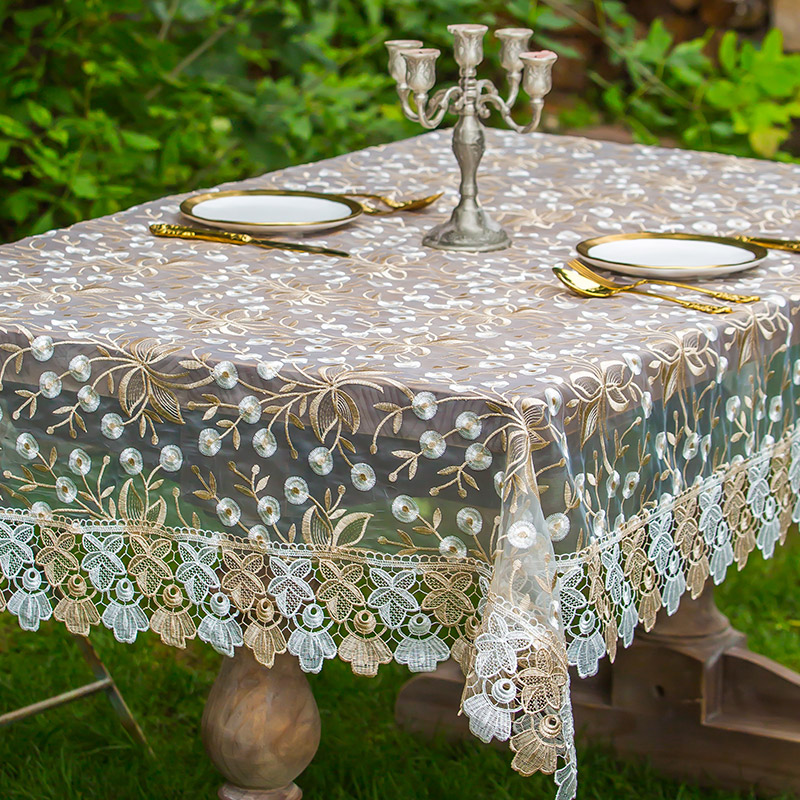 Thai embroidery tea table tablecloth European lace table tablecloth Fabric cover cloth Bed cabinet Glass yarn Round table small tablecloth