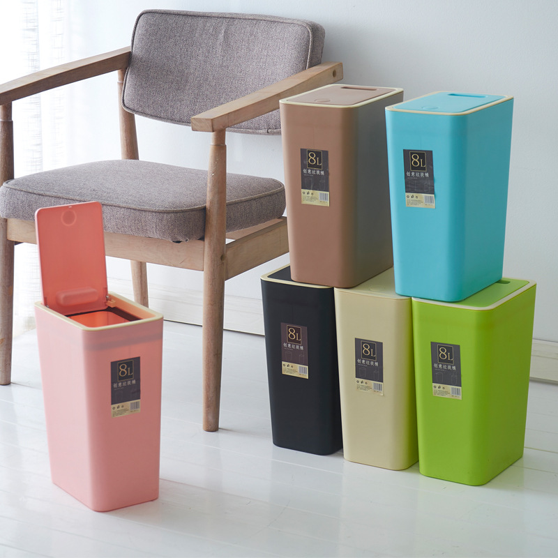 Manufacturer Original Design Boutique Press Classified Living Room Makeup Room Narrow Covered Rectangular Plastic Household Trash Can