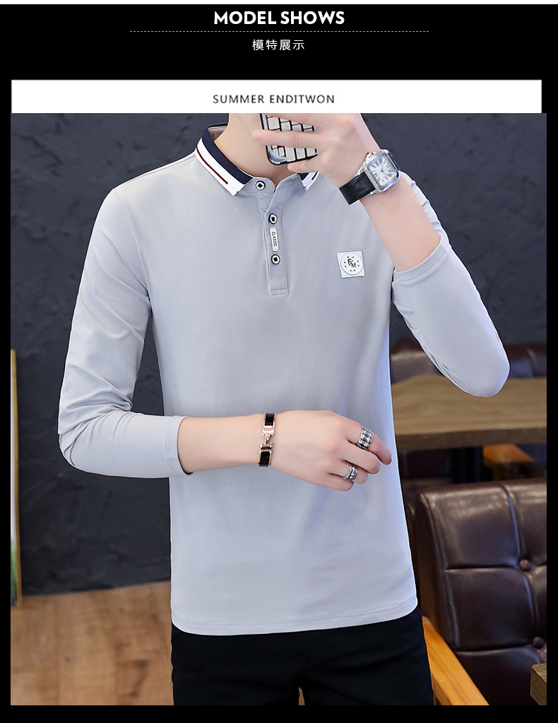 Xu hướng nhung Bắc cực mùa thu Hàn Quốc áo sơ mi cổ áo màu hồng polo đã dẫn đầu áo thun dài tay nam quần áo áo polo ralph lauren