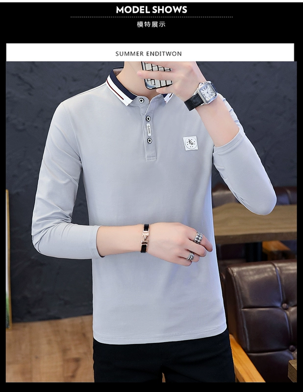 Xu hướng nhung Bắc cực mùa thu Hàn Quốc áo sơ mi cổ áo màu hồng polo đã dẫn đầu áo thun dài tay nam quần áo