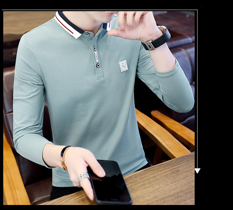 Xu hướng nhung Bắc cực mùa thu Hàn Quốc áo sơ mi cổ áo màu hồng polo đã dẫn đầu áo thun dài tay nam quần áo áo polo ralph lauren