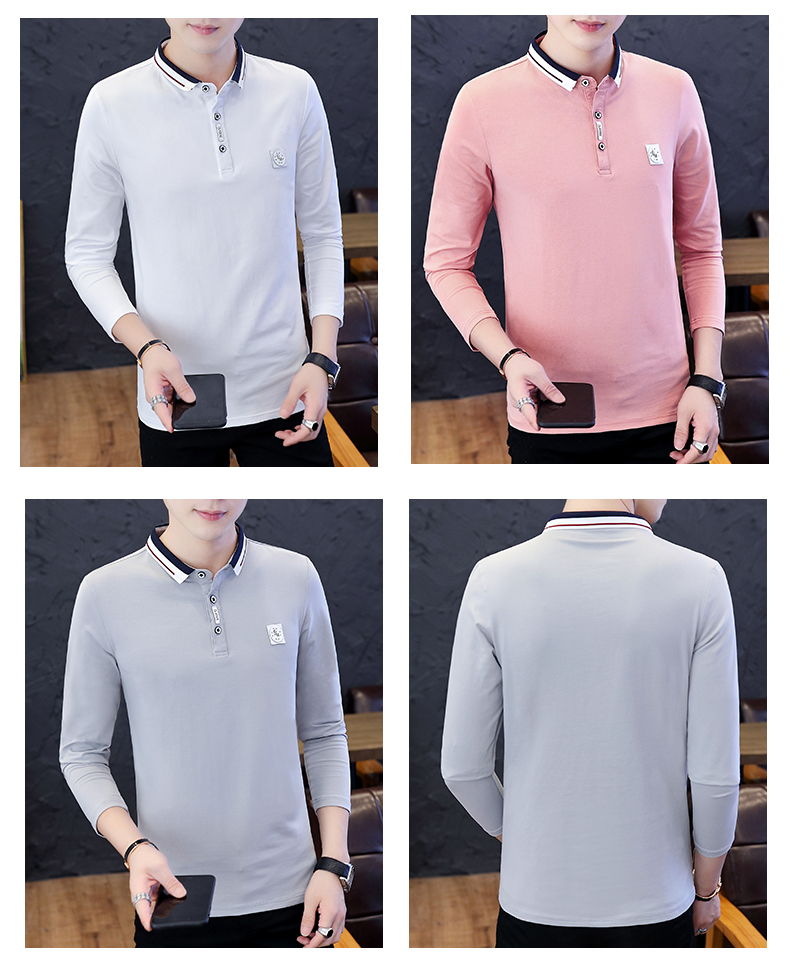 Xu hướng nhung Bắc cực mùa thu Hàn Quốc áo sơ mi cổ áo màu hồng polo đã dẫn đầu áo thun dài tay nam quần áo áo polo ralph lauren
