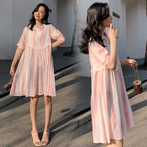 Maternity dress summer skirt 2021 new summer dress summer Korean version of long loose short sleeve top tide