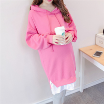 Pregnant womens autumn coat long 2020 Autumn Korean version of loose breastfeeding autumn winter plus velvet pregnant womens sweater coat