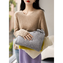 の Early autumn recommended seamless one silk cashmere V-neck loose multi-color knitted sweater EGZY56416