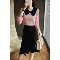 Nature Euphoria ~ Coloured butterfly knot collar knit blouse with wool splicing Snow spinning sleeves ELZY45633