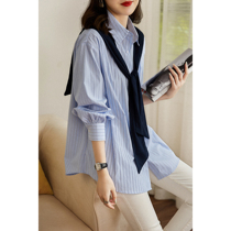 Stack Hitch Cotton Blue White Classic Striped Shirt Independent Shawl Casual Trendy Looser version ELCY45777