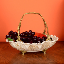 European classical brass ceramic national fragrance fruit disk creative fruit basket home dining table decoration