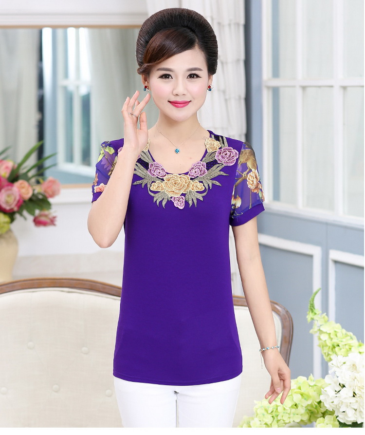 Áo mẹ mùa hè ngắn tay áo thun nữ trung niên tay áo sơ mi trung niên mùa hè áo sơ mi mỏng phần từ bi - Quần áo của mẹ áo kiểu nữ tuổi 50