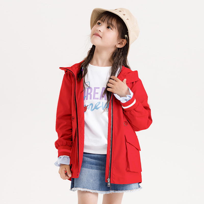 Girls của Maggie Jacket 2020 Fall New trẻ em áo gió dài vừa đội mũ trùm đầu áo khoác ngoài.