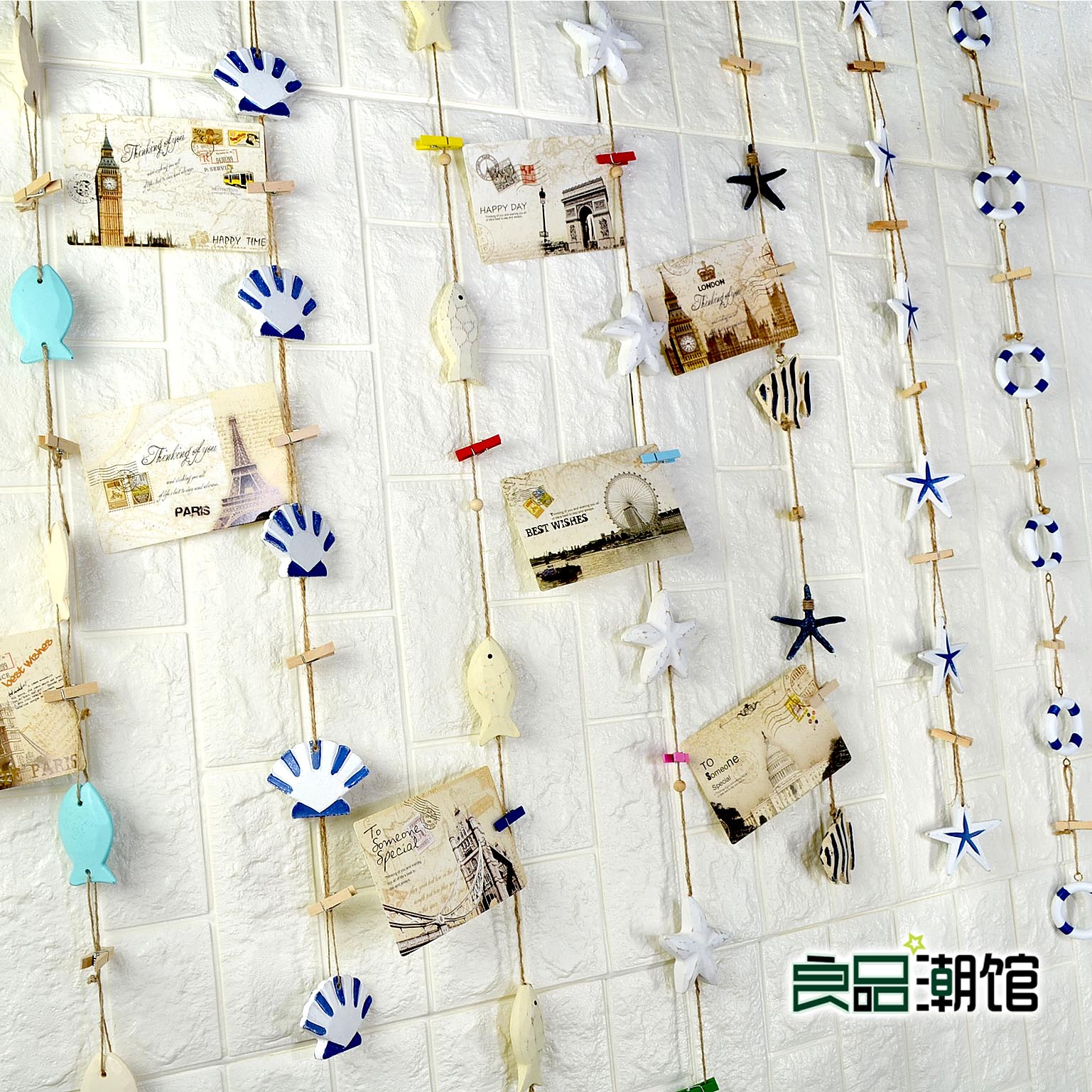 Mediterranean photo clip fish shell charm Partition Kindergarten fish string Wall hanging Children's room decoration Wall decoration