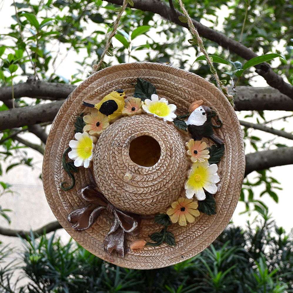 Grass Hat Bird Nest Outdoor Garden Villa Courtyard Decoration Terrace Balcony Landscape Wall Hanging Accessories Kindergarten Bird's Nest Bird House