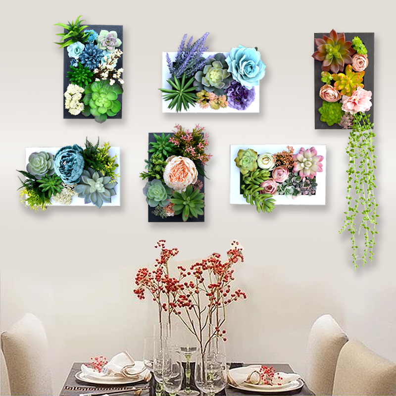 Creative Nordic entrance simulation fleshy wall decoration beauty salon wall hanging flowers and green plants Light luxury background wall decoration