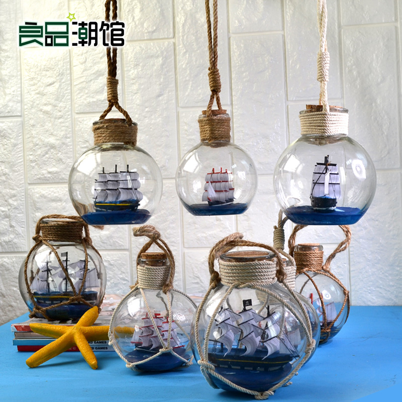 Marine Style Micro Landscape Mediterranean Glass Sailing Rafting Bottle Xu Willing Bottle Creative Gift Home Decoration Pendulum