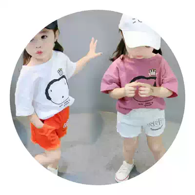 Lanben female baby short sleeve top 1 one 2 Three 3 years old 5 summer foreign pie cotton T-shirt summer children's suit 4 girls half sleeve
