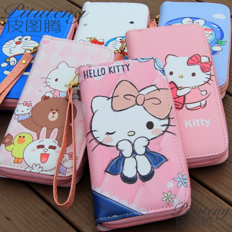 Cute girl zipper coin purse Primary school student long wallet Anime girl children's bag Banknote leather wallet