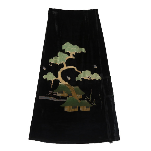 Yang Erdameng ຕົ້ນສະບັບ velvet ດອກໄຟໄຫມ້ skirt ຈີນ pine 2024 summer ແມ່ຍິງໃຫມ່ A-line skirt ຍາວ skirt