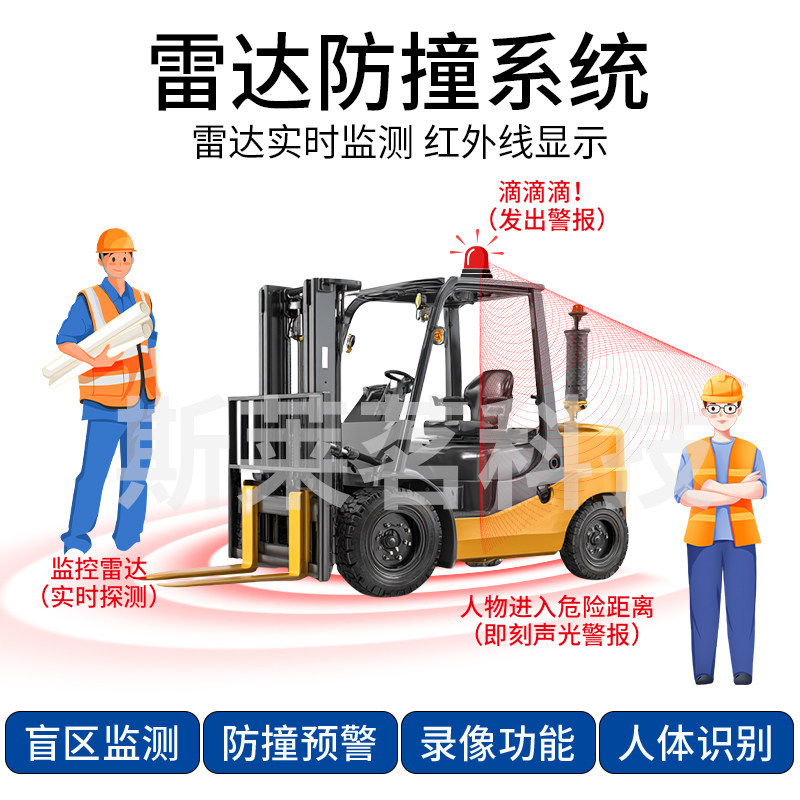 Forklift Excavator Radar Image Ai Reversing Collision Avoidance Warning System Blind Spot Monitoring Sound and Light Alarm