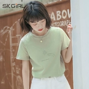 Skgirl2019 mùa hè phiên bản mới của Hàn Quốc của áo thun rộng màu xanh lá cây đơn giản của trường đại học đơn giản. - Cộng với kích thước quần áo