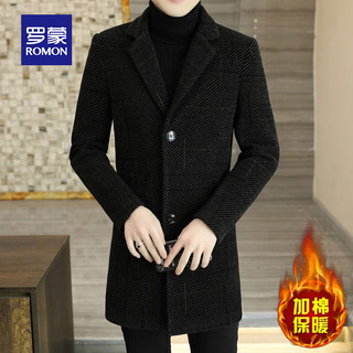 Romon abrigo de lana para hombre invierno nuevo traje de longitud media cortavientos con cuello más chaqueta cálida informal engrosada de terciopelo