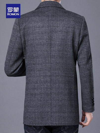 Romon men's woolen coat 2024 autumn and winter woolen blazer mid-length dad double-sided windbreaker