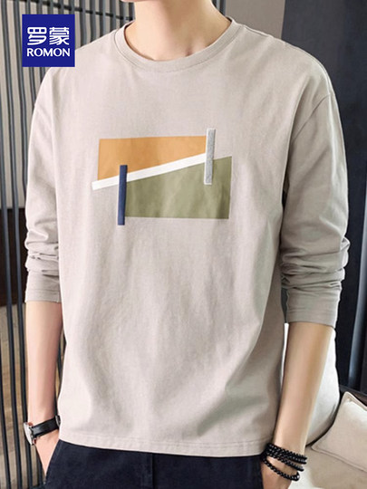 罗蒙男士长袖T恤春秋季新款宽松休闲纯棉卫衣打底衫男装上衣服潮