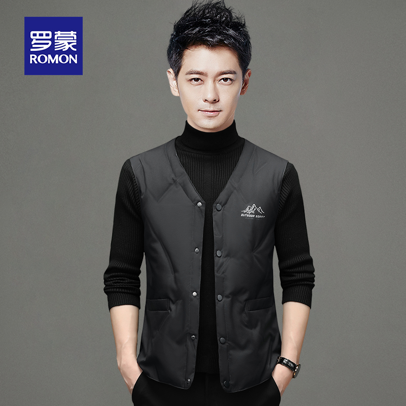 Roemon men's down waistcoat 2023 new autumn and winter middle-aged Dad fitted V collar sleeveless shoulder vest jacket-Taobao