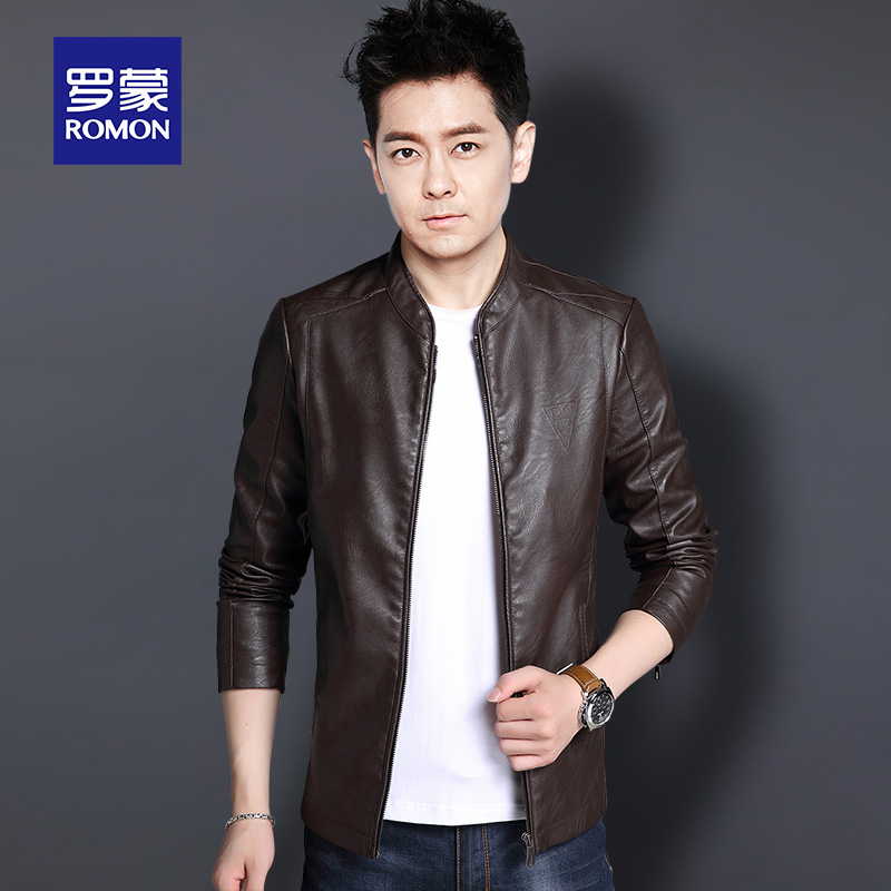 Luo Meng leather jacket male 2021 spring and autumn new men's leather jacket youth Korean version slim handsome casual top