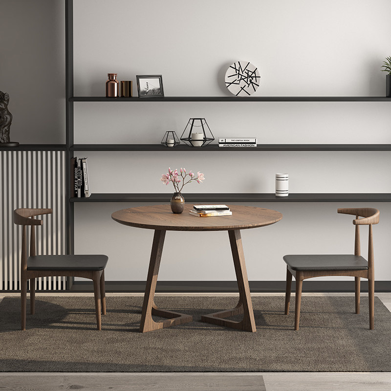Nordic round table full solid wood modern minimalist small family dining room Furniture Round Table Reception Negotiation Table And Chairs Combination