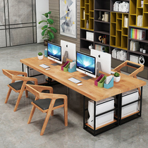 Industrial style office desks and chairs combination simple modern staff desk 4 manual solid wood computer office furniture