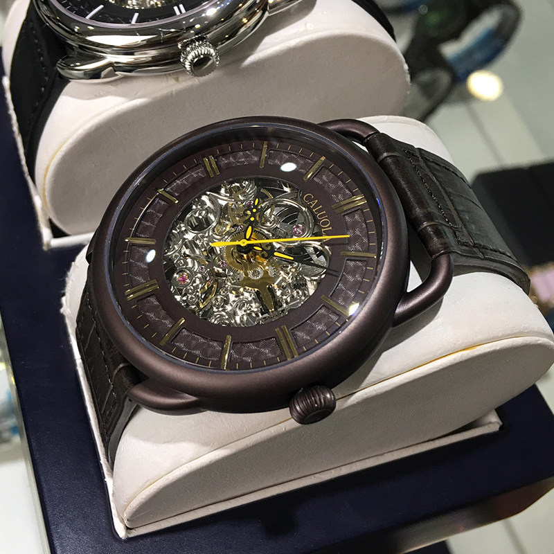 Corolla automatic mechanical watch hollow coffee large dial men's watch leather belt waterproof men's watch tide