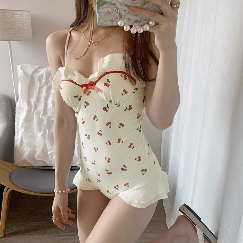 Korean in swimsuit female students conservative retro cherry sweet Japanese Departments lovely skinny bubble hot spring swimsuit